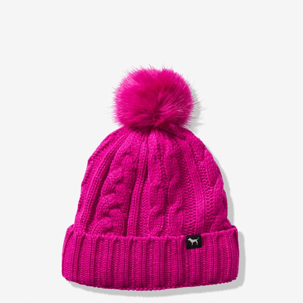 Victoria Secret Pink Sherpa Beanie Dog Logo Knit